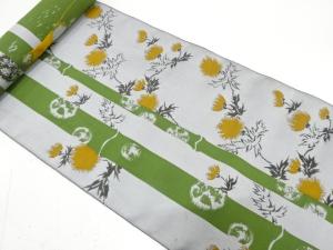 アンティーク　竹縞に紅花模様織り出し　八寸帯地反物